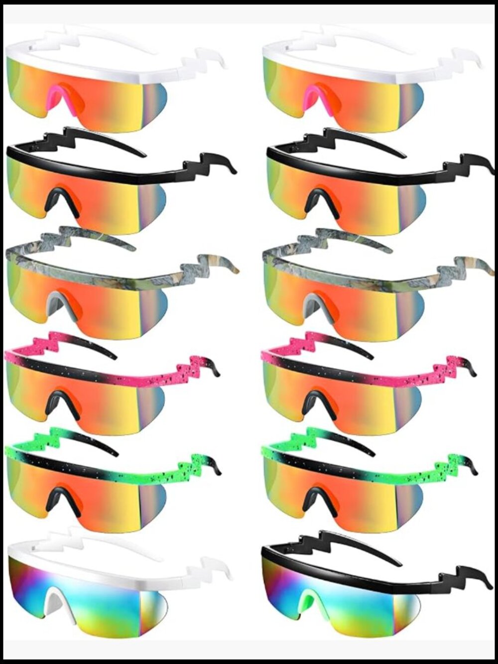 12 Pairs 90s Neon Semi Rimless Rainbow Zigzag Sunglasses Retro Rave Shades